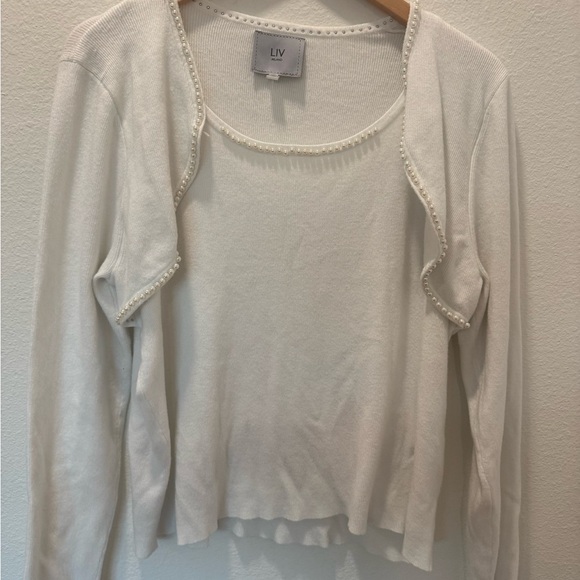 Milano Sweaters - Milano White Sweater with Pearl Detail